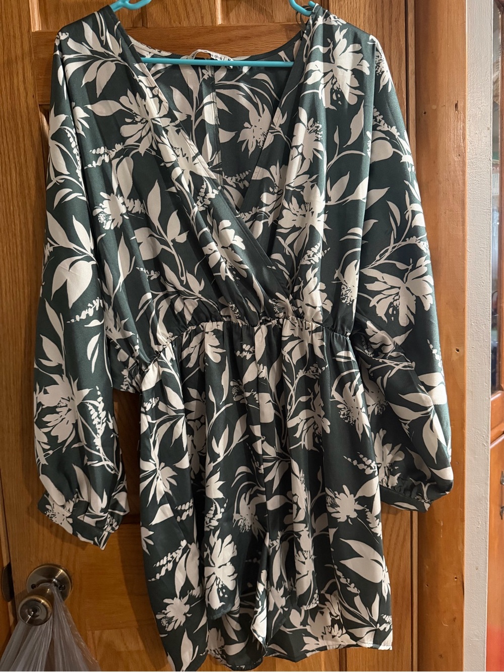 Abercrombie & Fitch Dark Green and White Floral Wrap Dress